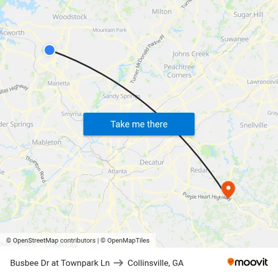 Busbee Dr at Townpark Ln to Collinsville, GA map