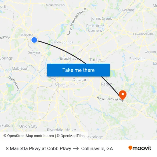 S Marietta Pkwy at Cobb Pkwy to Collinsville, GA map