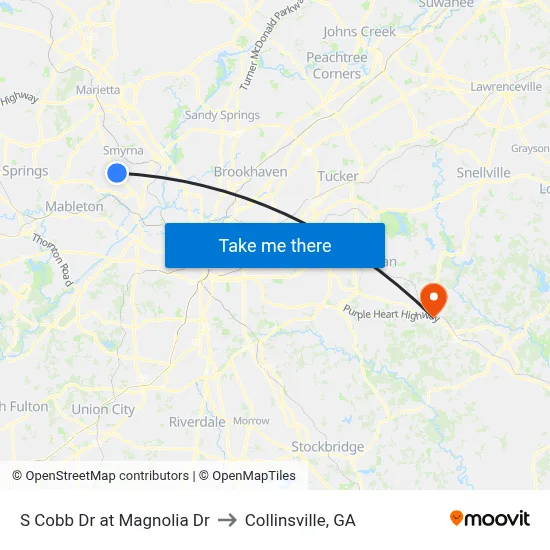 S Cobb Dr at Magnolia Dr to Collinsville, GA map