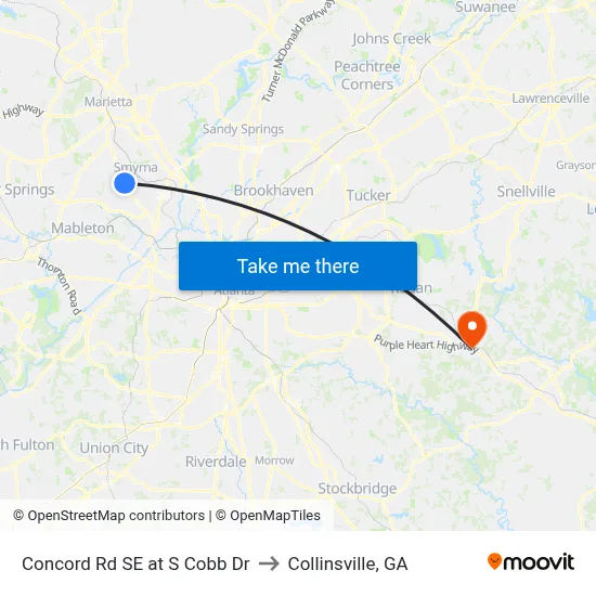 Concord Rd SE at S Cobb Dr to Collinsville, GA map
