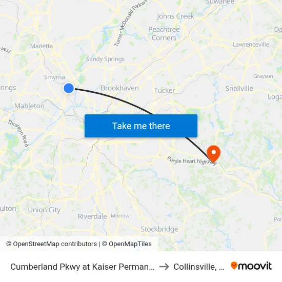 Cumberland Pkwy at Kaiser Permanente to Collinsville, GA map