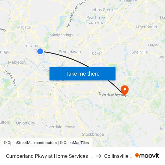 Cumberland Pkwy at Home Services at Home to Collinsville, GA map