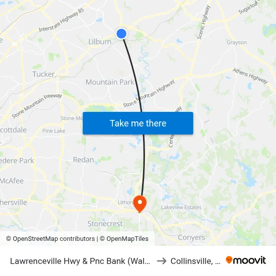 Lawrenceville Hwy & Pnc Bank (Walmart) to Collinsville, GA map