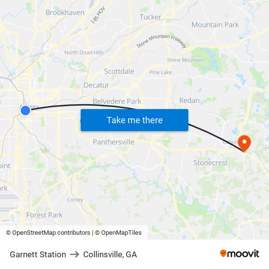 Garnett Station to Collinsville, GA map