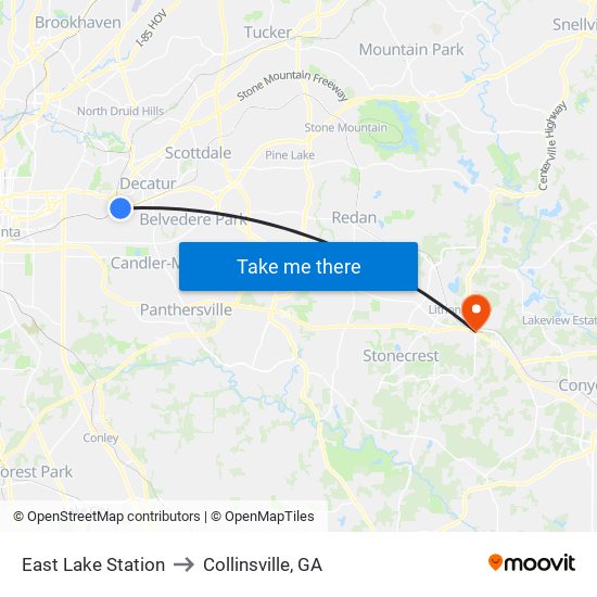 East Lake Station to Collinsville, GA map