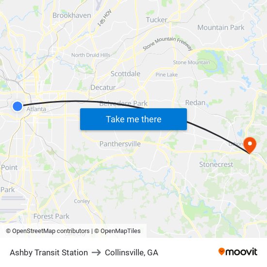 Ashby Transit Station to Collinsville, GA map