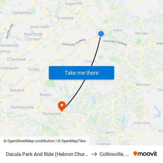 Dacula Park And Ride (Hebron Church) to Collinsville, GA map