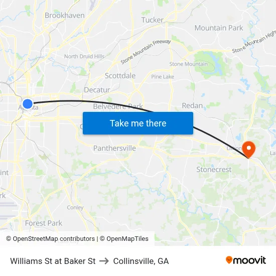 Williams St at Baker St to Collinsville, GA map