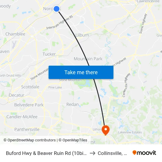 Buford Hwy & Beaver Ruin Rd (10bib) to Collinsville, GA map