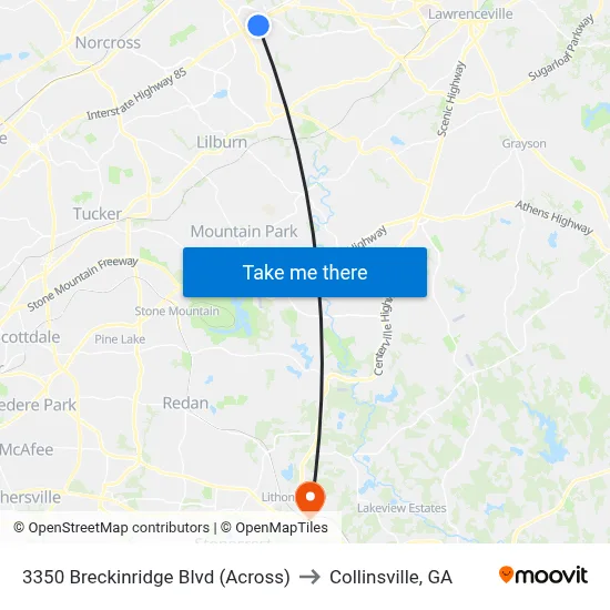 3350 Breckinridge Blvd (Across) to Collinsville, GA map