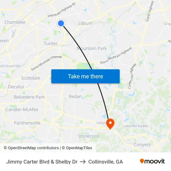 Jimmy Carter Blvd & Shelby Dr to Collinsville, GA map