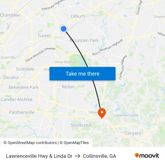 Lawrenceville Hwy & Linda Dr to Collinsville, GA map