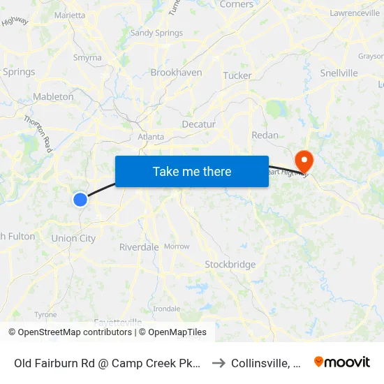 Old Fairburn Rd @ Camp Creek Pkwy to Collinsville, GA map