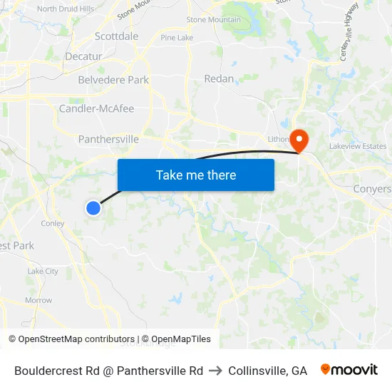 Bouldercrest Rd @ Panthersville Rd to Collinsville, GA map