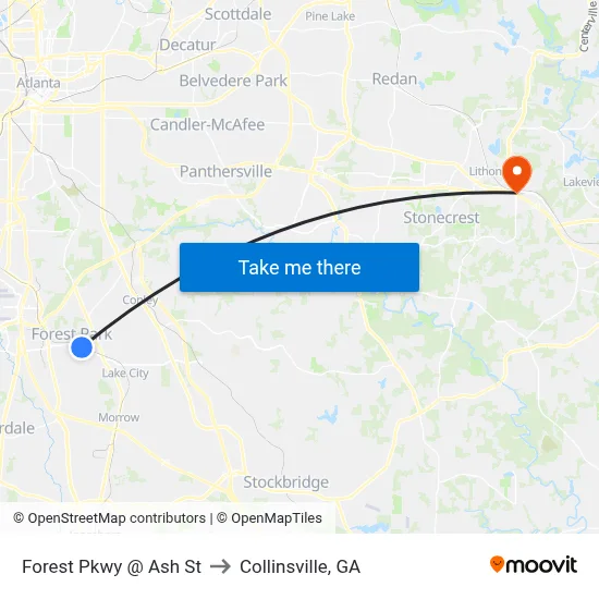 Forest Pkwy @ Ash St to Collinsville, GA map