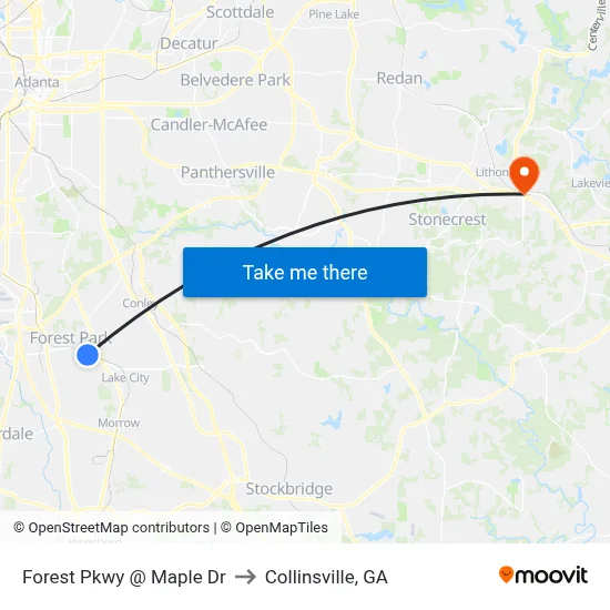 Forest Pkwy @ Maple Dr to Collinsville, GA map