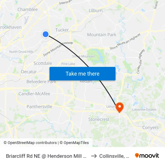 Briarcliff Rd NE @ Henderson Mill Rd to Collinsville, GA map