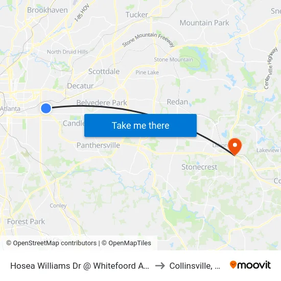 Hosea Williams Dr @ Whitefoord Ave to Collinsville, GA map