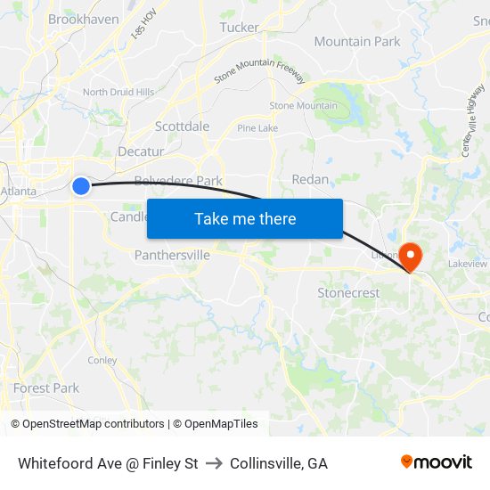 Whitefoord Ave @ Finley St to Collinsville, GA map