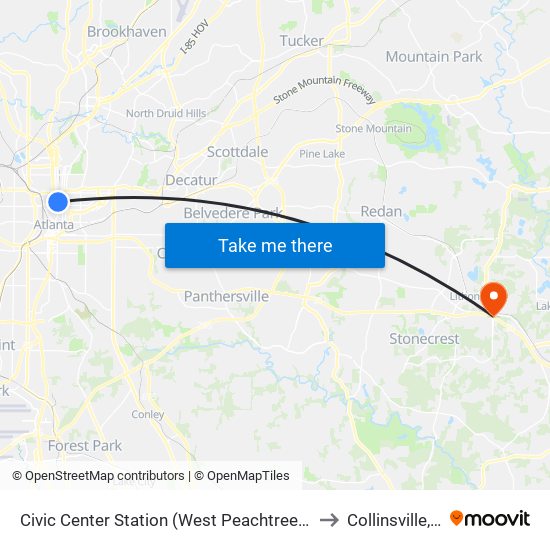 Civic Center Station (West Peachtreet Street) to Collinsville, GA map