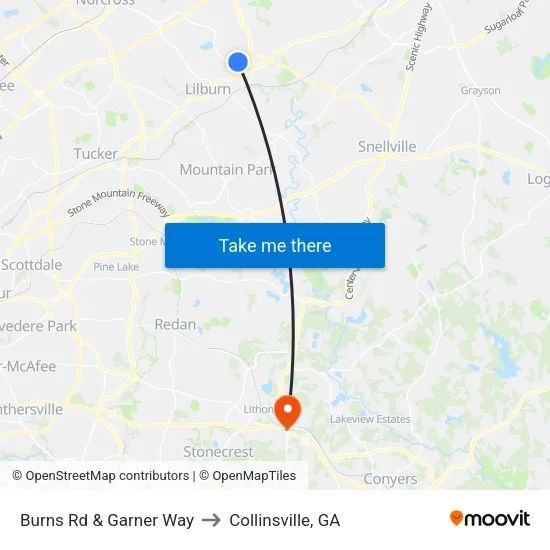 Burns Rd &  Garner Way to Collinsville, GA map