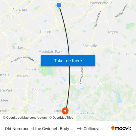 Old Norcross at the Gwinnett Body Shop to Collinsville, GA map