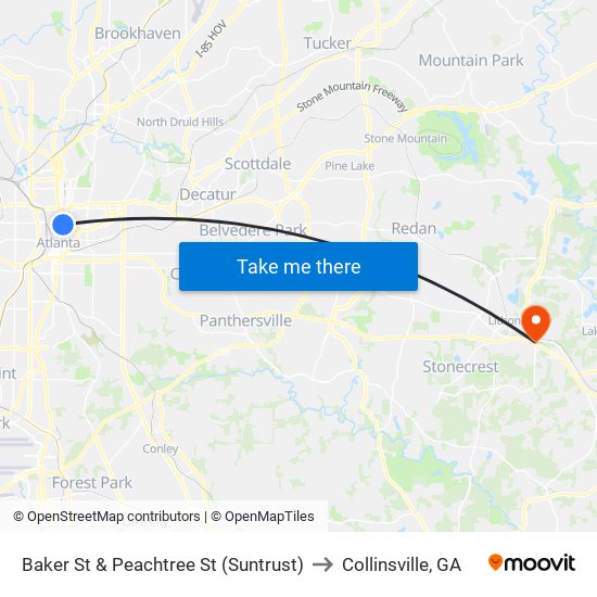 Baker St & Peachtree St (Suntrust) to Collinsville, GA map