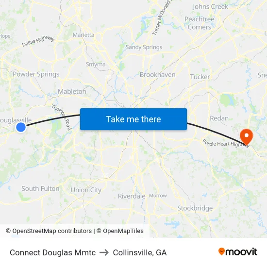Connect Douglas Mmtc to Collinsville, GA map