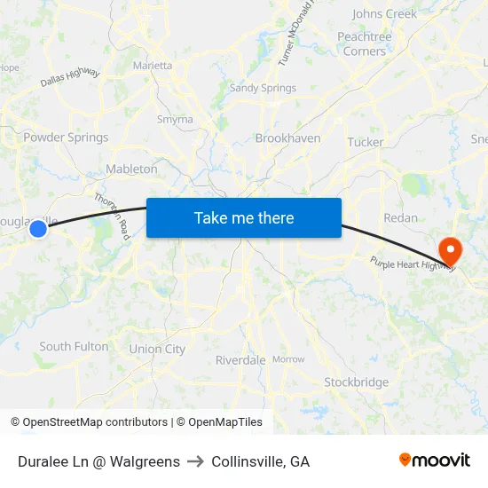 Duralee Ln @ Walgreens to Collinsville, GA map