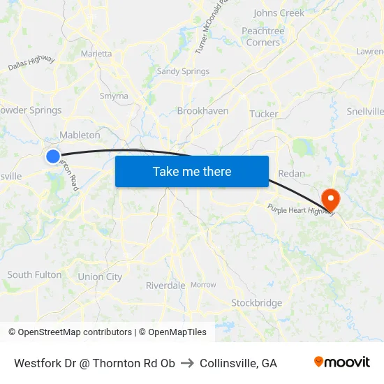 Westfork Dr @ Thornton Rd Ob to Collinsville, GA map