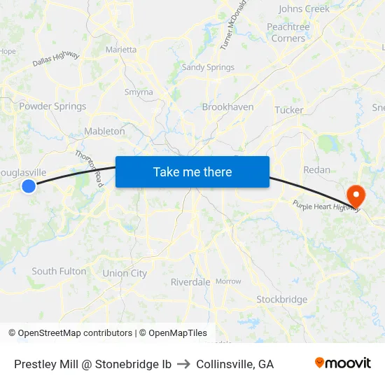 Prestley Mill @ Stonebridge Ib to Collinsville, GA map