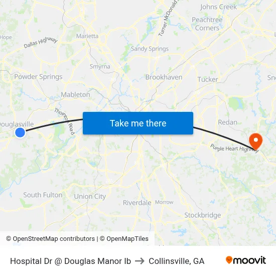 Hospital Dr @ Douglas Manor Ib to Collinsville, GA map