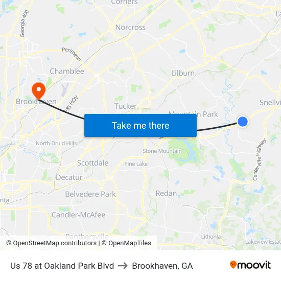 Us 78 at Oakland Park Blvd to Brookhaven, GA map