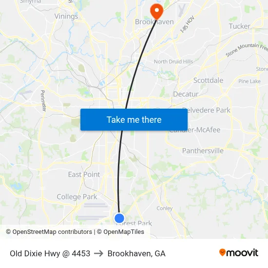 Old Dixie Hwy @ 4453 to Brookhaven, GA map