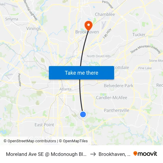 Moreland Ave SE @ Mcdonough Blvd SE to Brookhaven, GA map