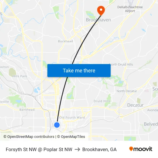Forsyth St NW @ Poplar St NW to Brookhaven, GA map