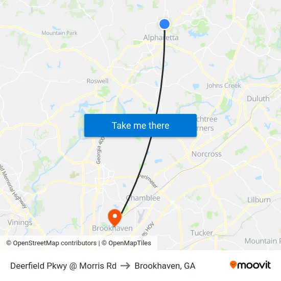 Deerfield Pkwy @ Morris Rd to Brookhaven, GA map