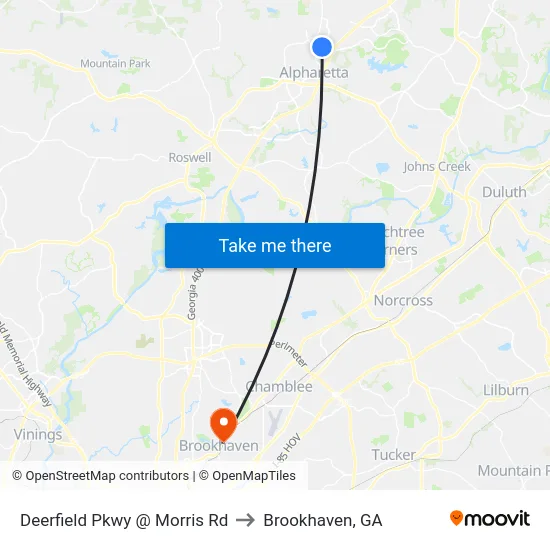 Deerfield Pkwy @ Morris Rd to Brookhaven, GA map