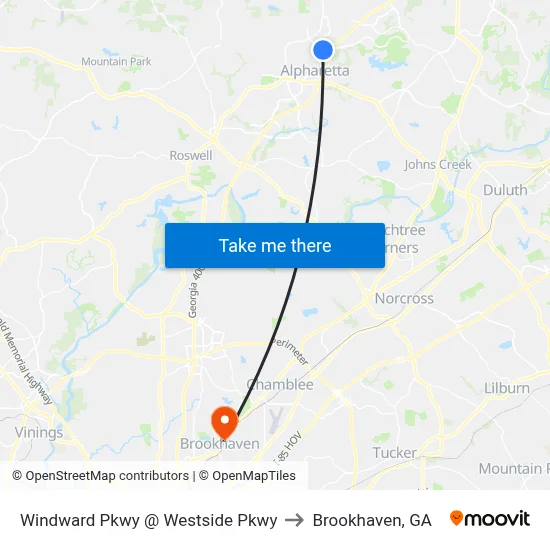 Windward Pkwy @ Westside Pkwy to Brookhaven, GA map
