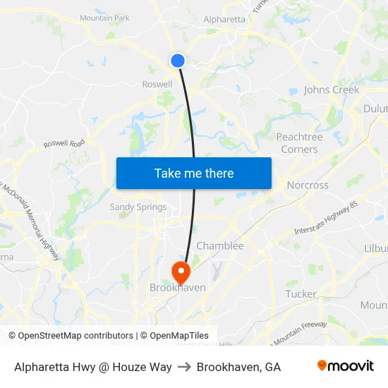 Alpharetta Hwy @ Houze Way to Brookhaven, GA map