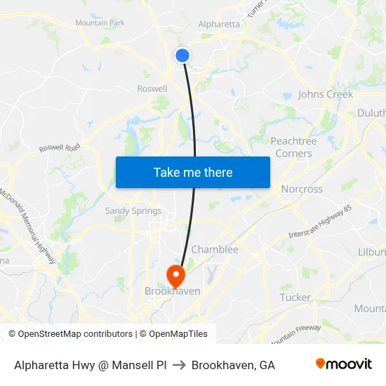 Alpharetta Hwy @ Mansell Pl to Brookhaven, GA map
