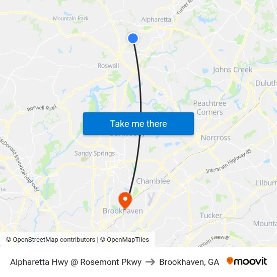Alpharetta Hwy @ Rosemont Pkwy to Brookhaven, GA map