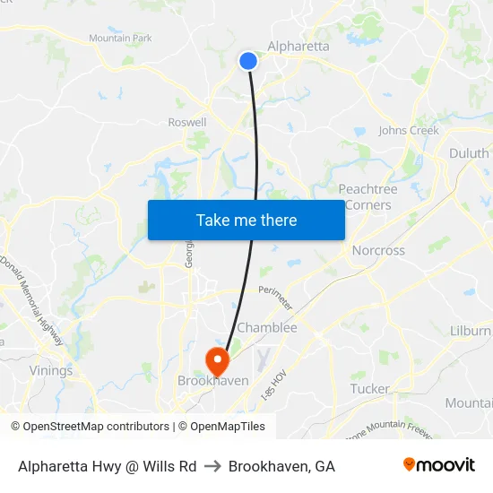 Alpharetta Hwy @ Wills Rd to Brookhaven, GA map