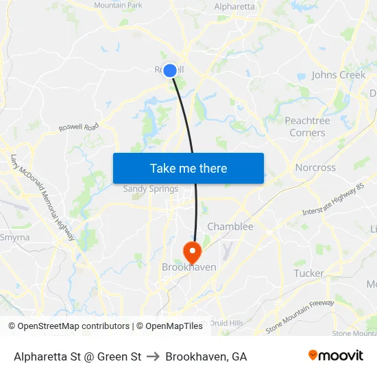 Alpharetta St @ Green St to Brookhaven, GA map