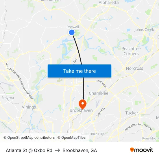 Atlanta St @ Oxbo Rd to Brookhaven, GA map