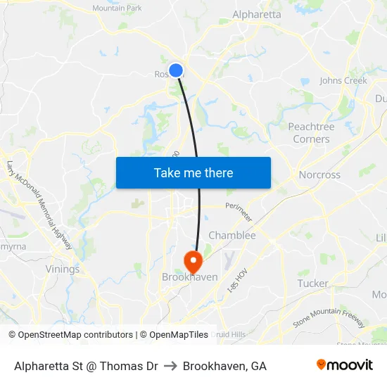 Alpharetta St @ Thomas Dr to Brookhaven, GA map