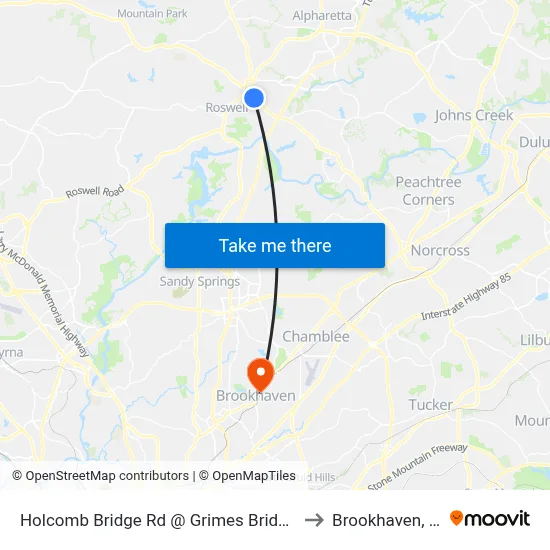 Holcomb Bridge Rd @ Grimes Bridge Rd to Brookhaven, GA map