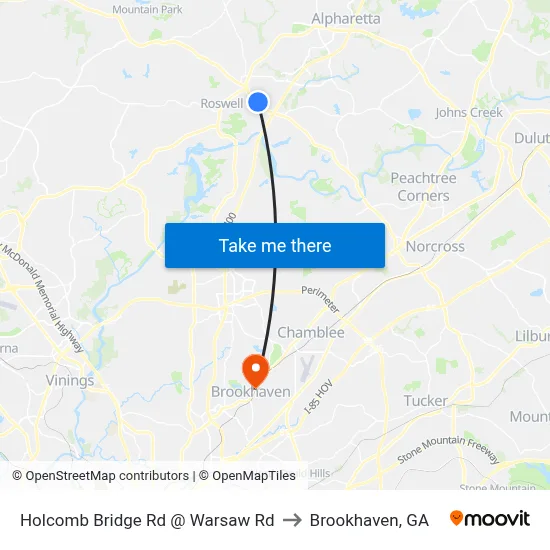 Holcomb Bridge Rd @ Warsaw Rd to Brookhaven, GA map