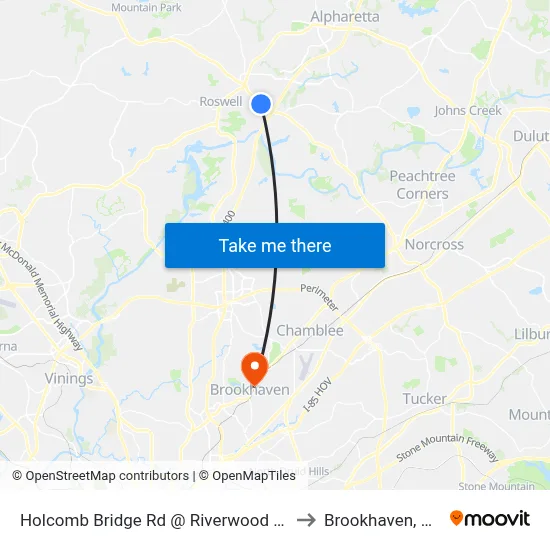 Holcomb Bridge Rd @ Riverwood Ln to Brookhaven, GA map