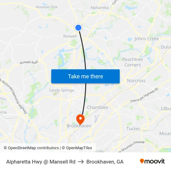 Alpharetta Hwy @ Mansell Rd to Brookhaven, GA map